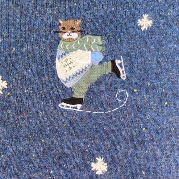Christopher & Banks Blue Sweater with Skating Cat Motif - Picture 1 of 5